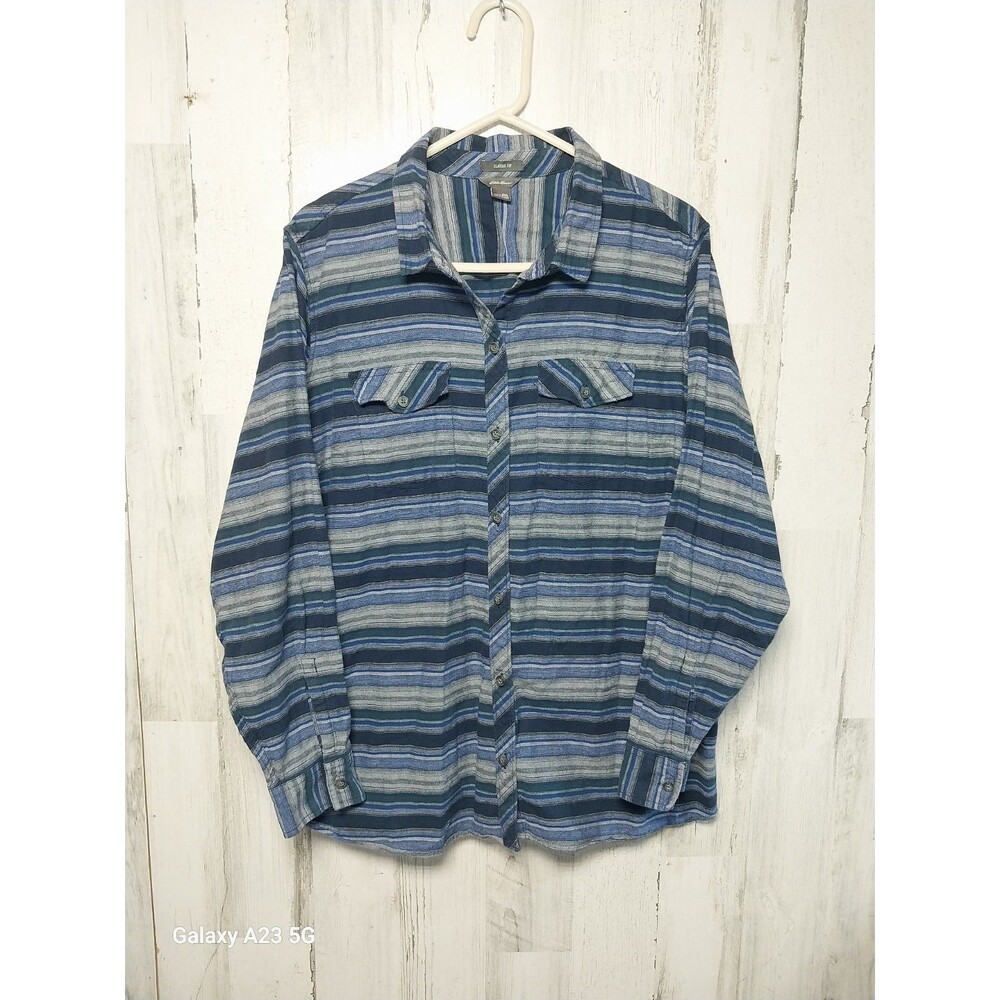 Eddie Bauer Classic Fit Button Up Long Sleeve Striped Shirt Size 2XL Blue Hiking